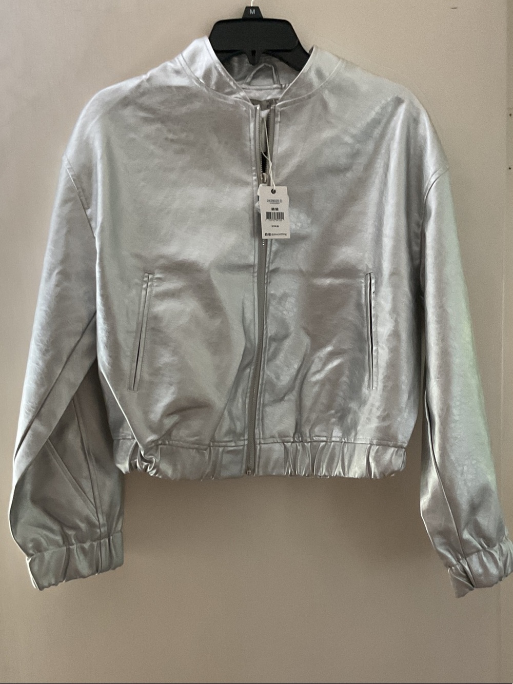 Dex Metallic Silver Bomber Jacket NWT
